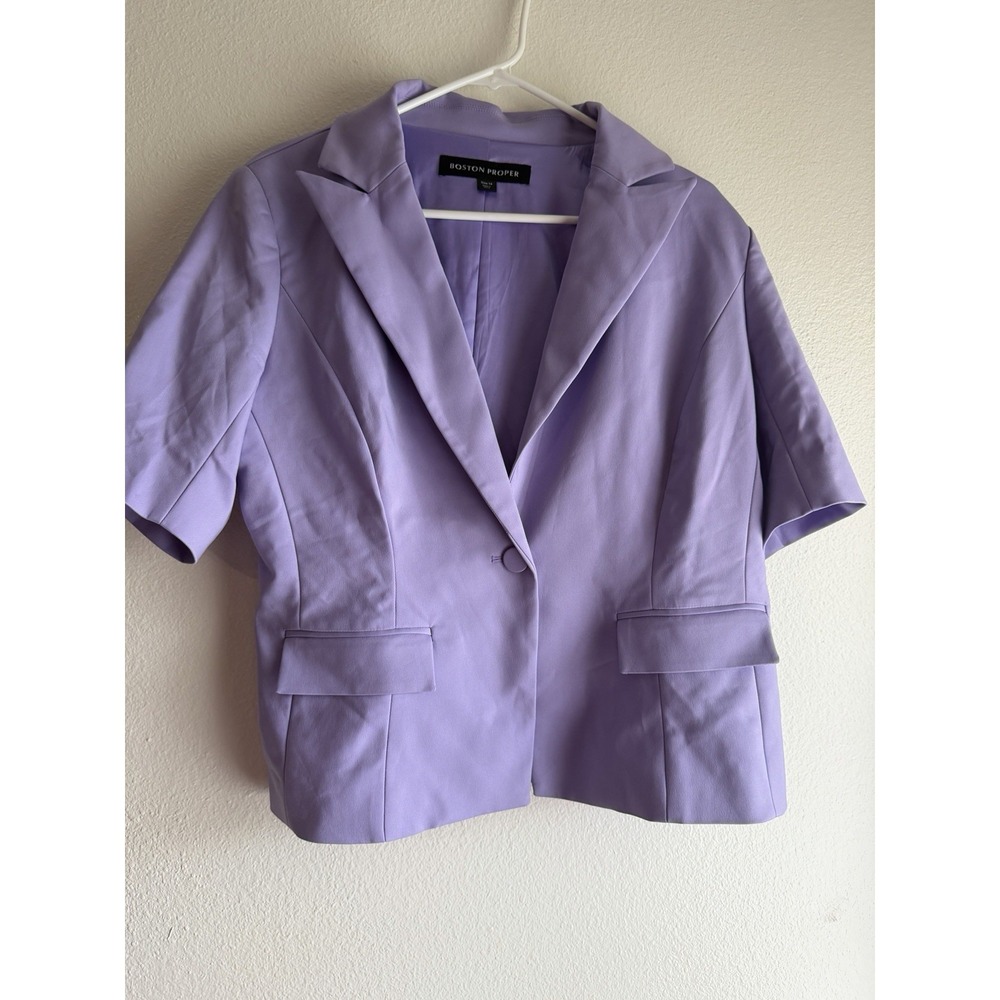 Boston Proper Women's Sz 14 Blazer Short Sleeve One Button Purple Lavende Jacket